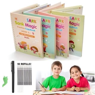 Magic Practice Copybook 4Books+Magic Pen &10 INK Refill Book for Montessori Children